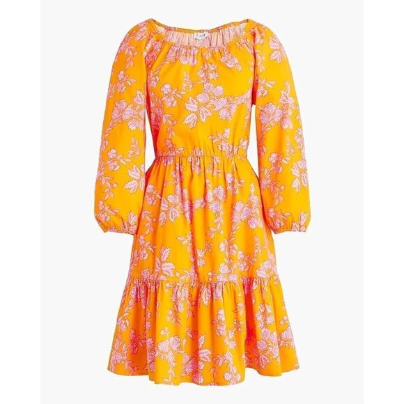 J.Crew Dresses & Skirts - J.Crew Floral Mini Dress Size 12 Orange Pink Bold Print Romantic Cottagecore